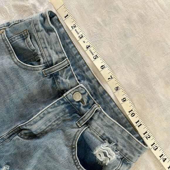 Shein Factory Distressed Blue Jeans Light Wash Wide Legs Size XS - Picture 4 of 13